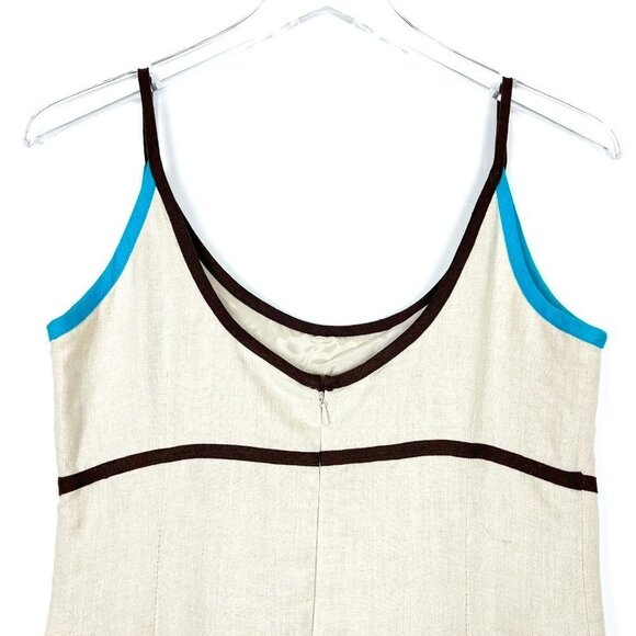 Donna Morgan Tank Dress Women's 6 Khaki 100% Linen Shell Bead Embellished Midi - Picture 4 of 14